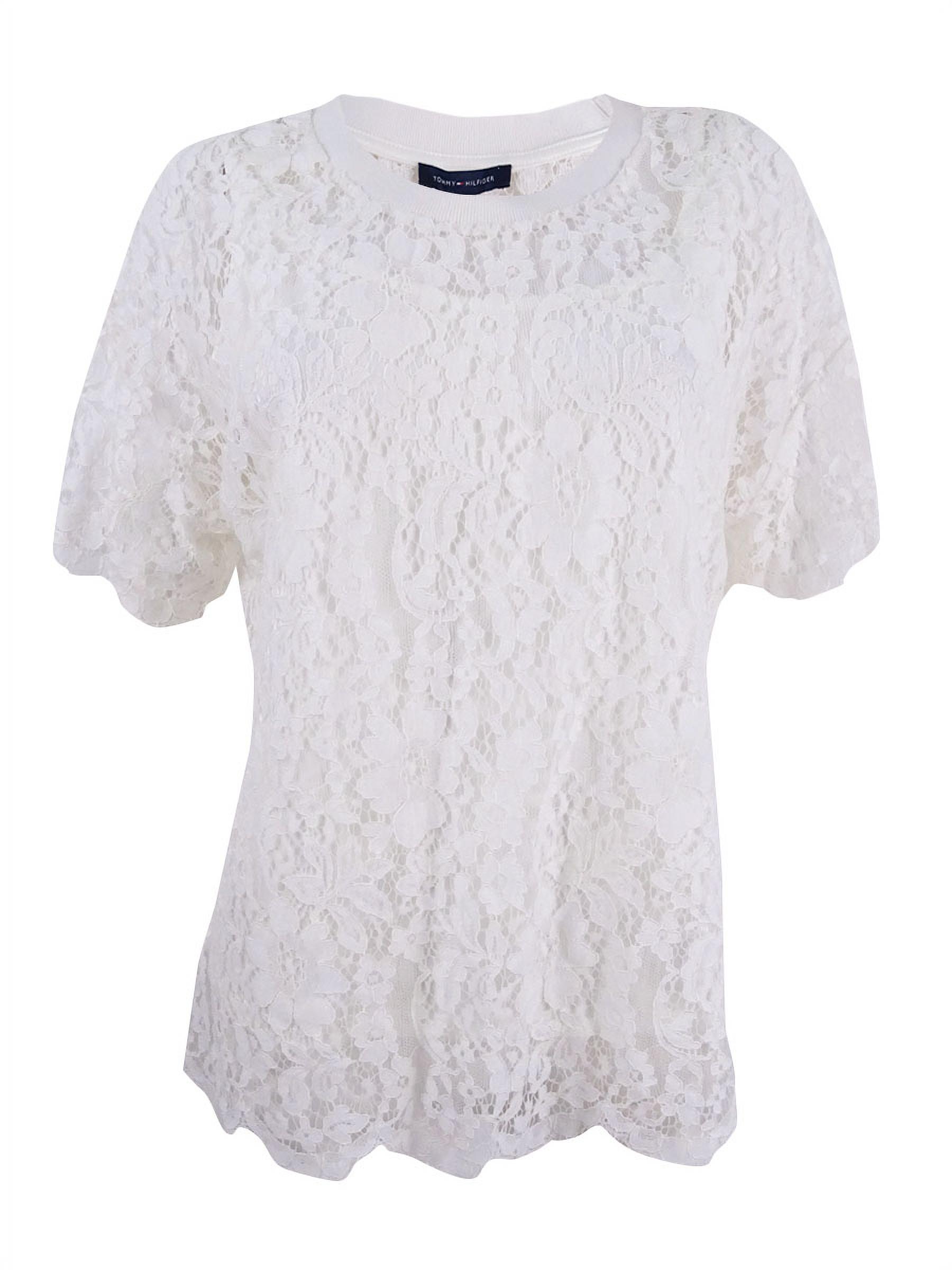 Tommy Hilfiger Women's Layered Lace T-Shirt (M, Ivory)